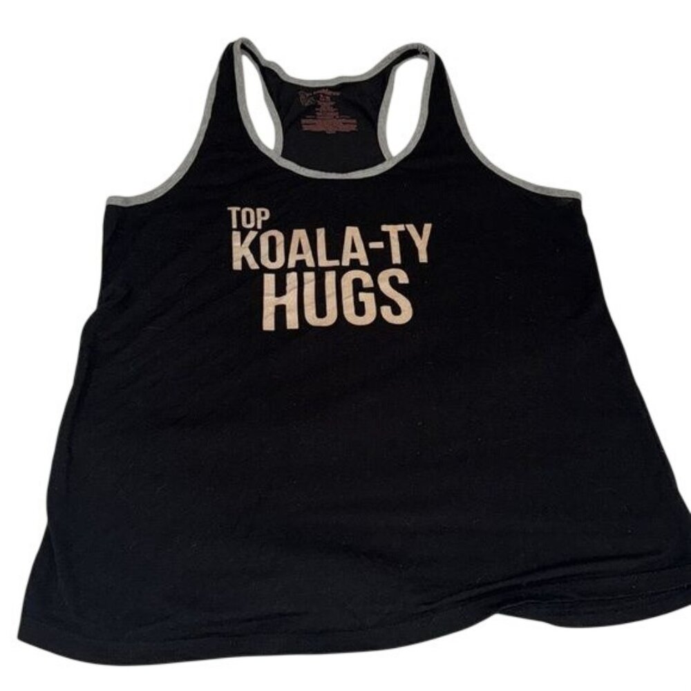No Boundaries Womens Black & Gray Racerback Tank Top With "Top Koala-Ty Hugs" Pr